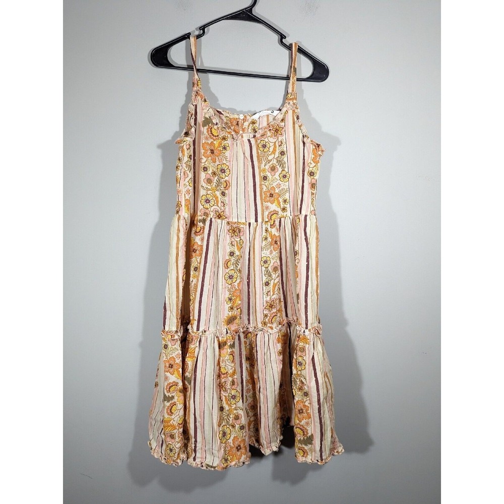 MPR Fashion Vintage Style Orange Floral Print Boho Sleeveless Dress Women Size S - Picture 2 of 7